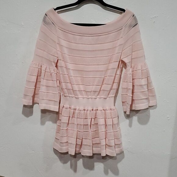 Antonino Valenti Light Pink Boat Neck Peplum Top with Bell Sleeve Size M - Picture 1 of 15